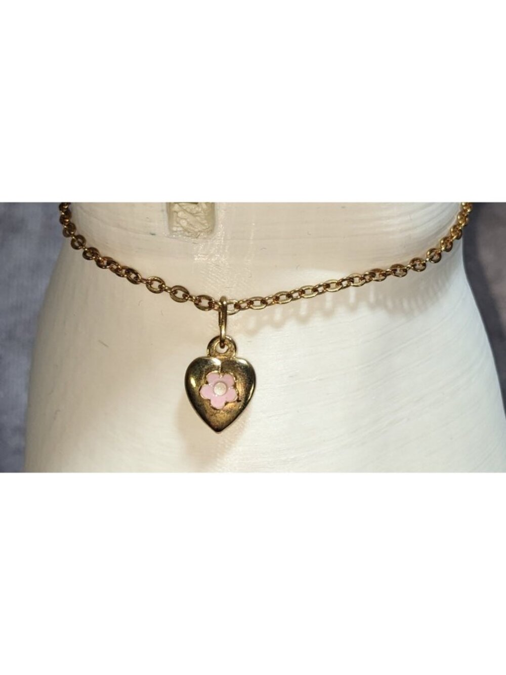 Coquette American Girl Heart Charm Bracelet Pink Flower Gold Tone Jewelry